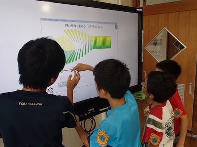 三島市立佐野小学校で、電子黒板「xSync Board」を利用した授業の様子