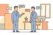 営業会議でマネージャーに「いけそうです」と報告する担当者のイメージイラスト
