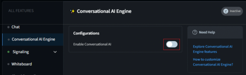 Conversational AI 機能が無効になっている場合は、有効化