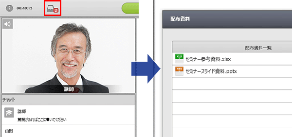 配布資料アイコンをクリックすると、ダウンロードできる資料が表示されます。